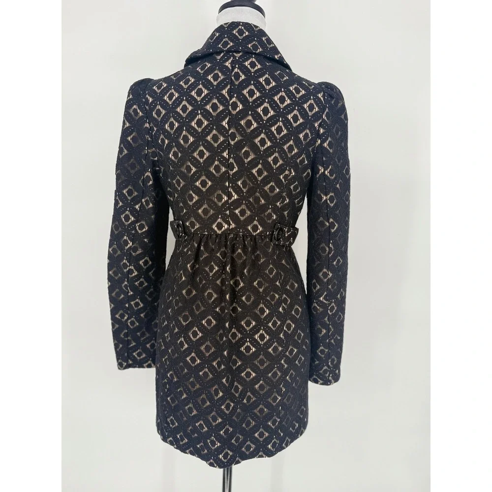 INC‎ Black Cotton Geometric Lace Trench Coat Womens Small Classic Feminine